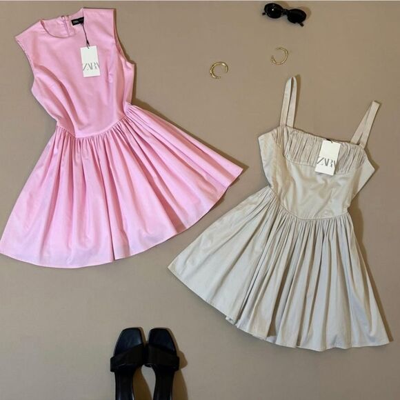 NWT ZARA SHORT gabardine corset voluminous pink dress - Picture 5 of 16